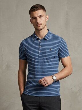 Armani Jeans Vintage Men's Size L (Fits Small) Blue Striped Polo Shirt